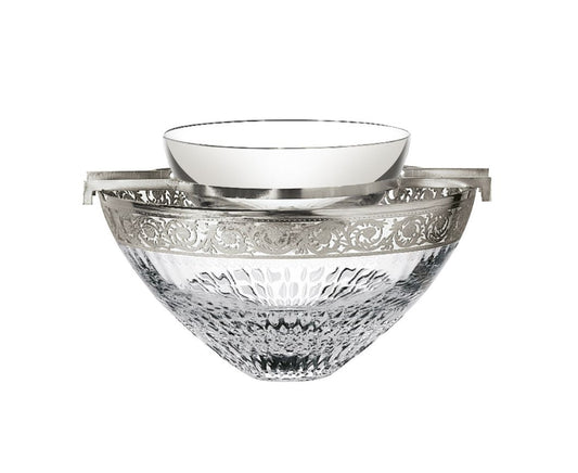 Thistle Caviar Set Platinum by Saint-Louis | Thistle, inspired by the Chardon service created in 1909 and Anglicized in 1913, features an engraved frieze decorated in fine gold, adorning the finest tables for over a century. Blown and cut at Saint-Louis-lès-Bitche in Moselle, France. Collection: THISTLE. Color: Clear. Design: Timeless. | Tableware and Serveware | 2Jour Concierge, your luxury lifestyle shop