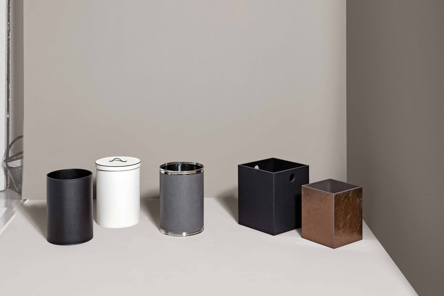 Leather-Covered Bin: Round with Waterproof Black Interior