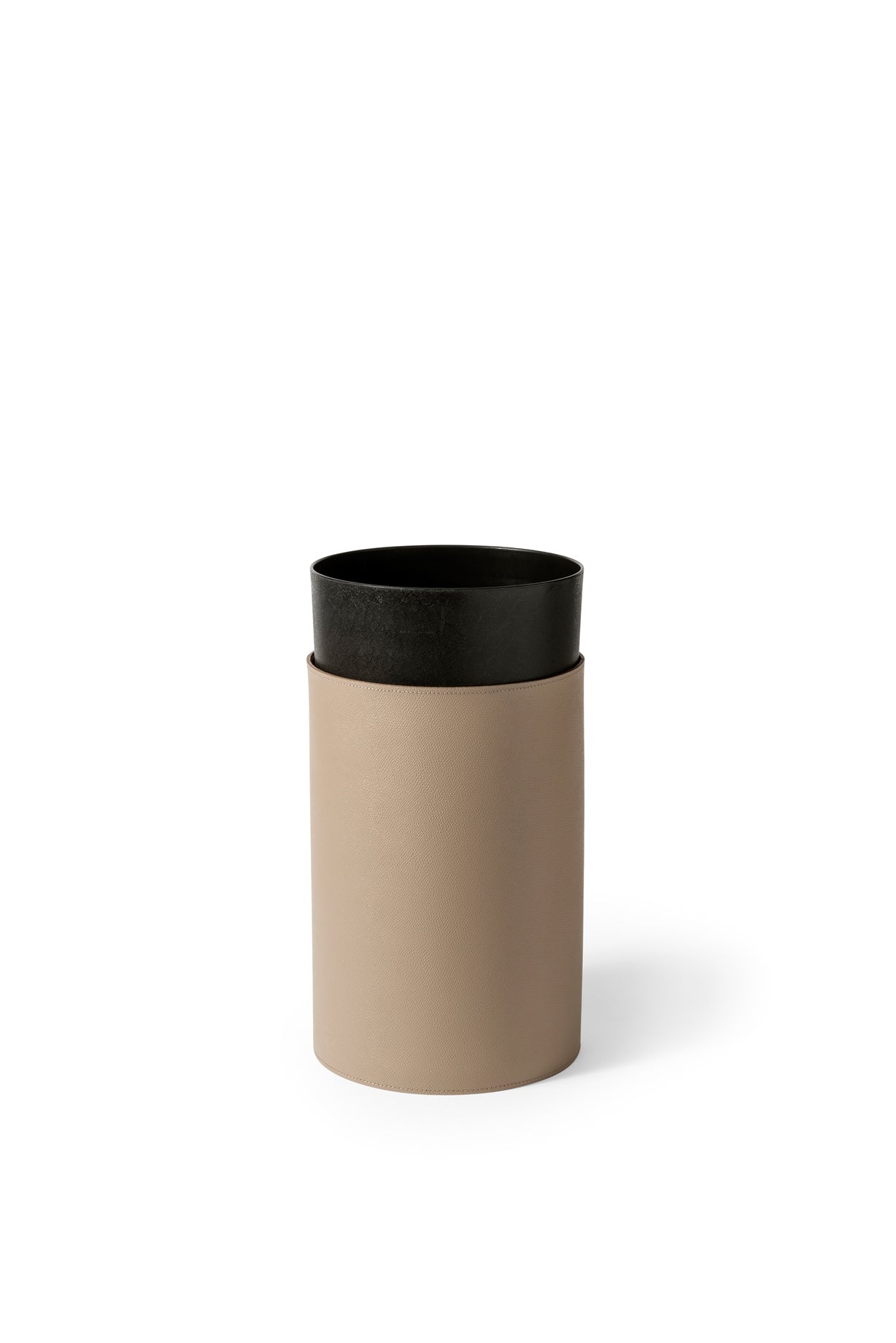 Leather-Covered Bin: Round with Waterproof Black Interior