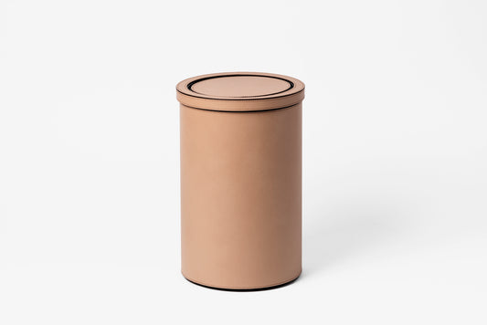 Leather-Covered Metal Tilting Lid Bin