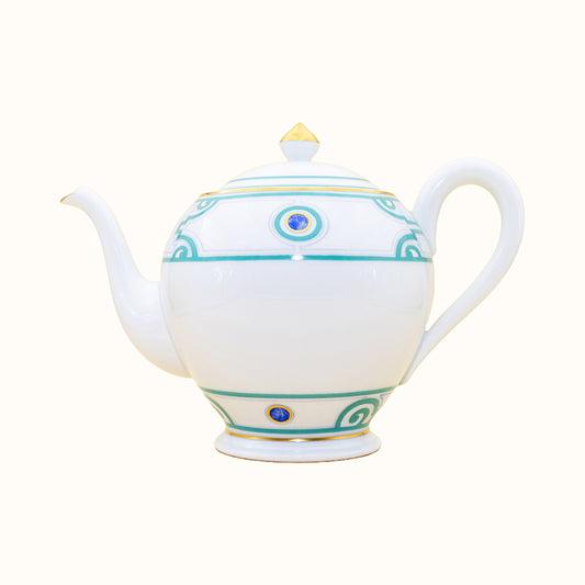 Grand Parc Limoges Porcelain Coffee/Tea Pot with Turquoise Scroll Motif