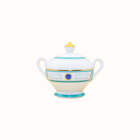 Robert Haviland & C. Parlon Grand Parc | Sugar Bowl: Fine Limoges porcelain with turquoise scroll motif and smooth, glazed finish, ideal for refined sugar service at tea or coffee | Tableware & Serveware / Sugar Bowls | 2Jour Concierge, your luxury lifestyle shop