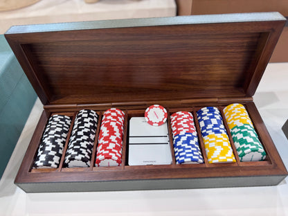 Parma Leather-Covered Wood Poker Set