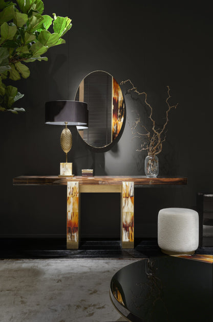 Arcahorn ARDEA | Console Table: Makassar ebony veneer with gloss finish, horn detailing and burnished brass accents, designed as a sculptural statement for refined entryways or living spaces | Furniture / Consoles | 2Jour Concierge, your luxury lifestyle shop