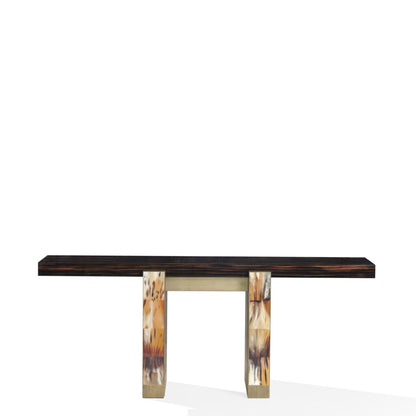 Arcahorn ARDEA | Console Table: Makassar ebony veneer with gloss finish, horn detailing and burnished brass accents, designed as a sculptural statement for refined entryways or living spaces | Furniture / Consoles | 2Jour Concierge, your luxury lifestyle shop