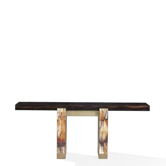 Arcahorn ARDEA | Console Table: Makassar ebony veneer with gloss finish, horn detailing and burnished brass accents, designed as a sculptural statement for refined entryways or living spaces | Furniture / Consoles | 2Jour Concierge, your luxury lifestyle shop