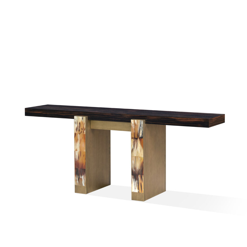 Arcahorn ARDEA | Console Table: Makassar ebony veneer with gloss finish, horn detailing and burnished brass accents, designed as a sculptural statement for refined entryways or living spaces | Furniture / Consoles | 2Jour Concierge, your luxury lifestyle shop