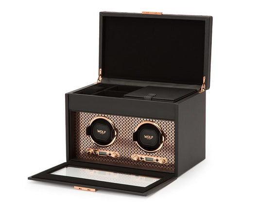 WOLF Axis Double Watch Winder With Storage | Luxury watch winders, rolls, boxes | 2Jour Concierge, #1 luxury high-end gift & lifestyle shop