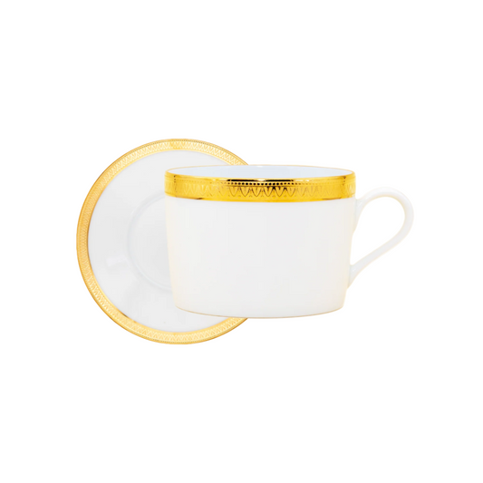 Haviland Parlon Malmaison | Breakfast Cup & Saucer: Fine Limoges porcelain with decorative border motif and smooth, glazed finish, perfect for morning tea, coffee, or hot chocolate | Tableware & Serveware / Cups & Mugs | 2Jour Concierge, your luxury lifestyle shop