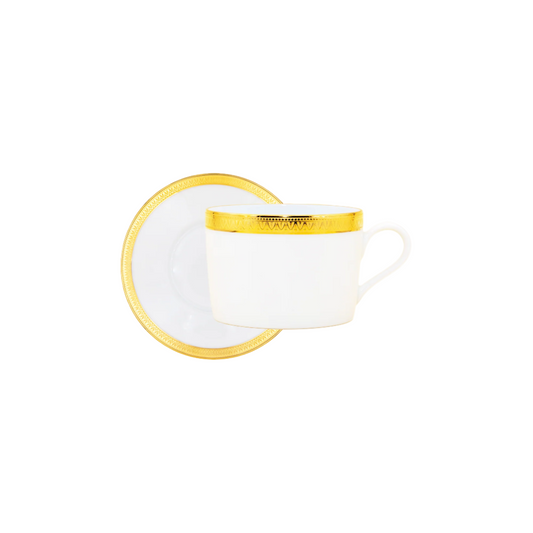 Haviland Parlon Malmaison | Tea Cup & Saucer: Fine Limoges porcelain with decorative border motif and smooth, glazed finish, ideal for elegant tea service | Tableware & Serveware / Cups & Mugs | 2Jour Concierge, your luxury lifestyle shop