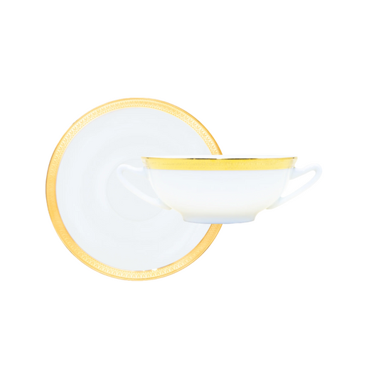 Haviland Parlon Malmaison | Cream Soup Bowl & Saucer: Fine Limoges porcelain with decorative border motif and smooth, glazed finish, ideal for serving consommés or bisques | Tableware & Serveware / Bowls | 2Jour Concierge, your luxury lifestyle shop