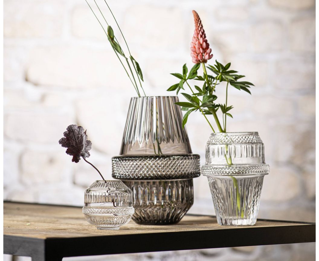 Matrice Diamond-Cut And Bevel-Cut Crystal Vase Clear by Saint-Louis | Diamond- and bevel-cut clear crystal | Closed necks for minimalist or opulent floral arrangements | Blown and cut in Saint-Louis-lès-Bitche, France | Inspired by the warehouse storing moulds and casts | Unique shape of a mould with handcut elements | Collection: MATRICE | Color: CLEAR | Design: CONTEMPORARY | Designer: Kiki van Eijk | Home Decor Vases | 2Jour Concierge, your luxury lifestyle shop
