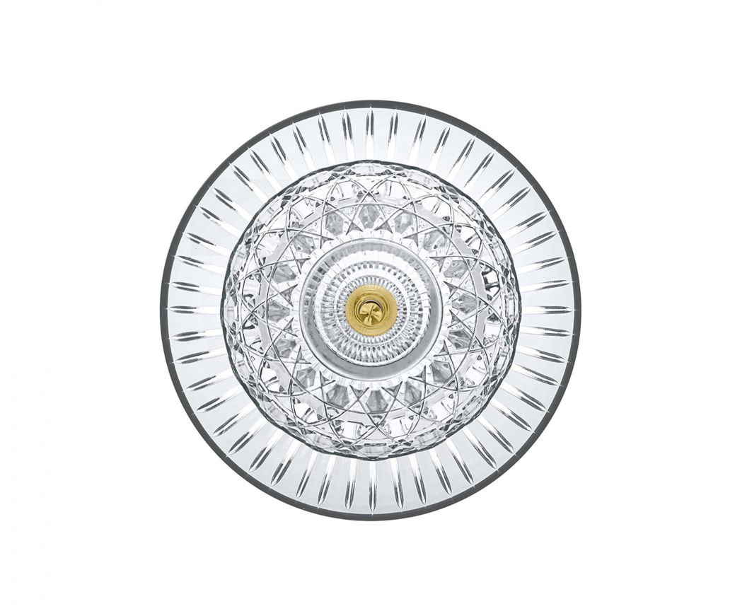 Royal Cup IP44 Sconce by Saint-Louis | Available in golden finish or chrome-plated finish | Small sconce with crystal cup in clear, chartreuse-green, amethyst, or sky-blue | IP44 standard for bathroom, covered outdoor, and boat use | Blown and cut at Saint-Louis-lès-Bitche in Moselle, France | Collection: ROYAL | Design: TIMELESS | Replaceable light source by end-user | Home Lighting and Sconces | 2Jour Concierge, your luxury lifestyle shop