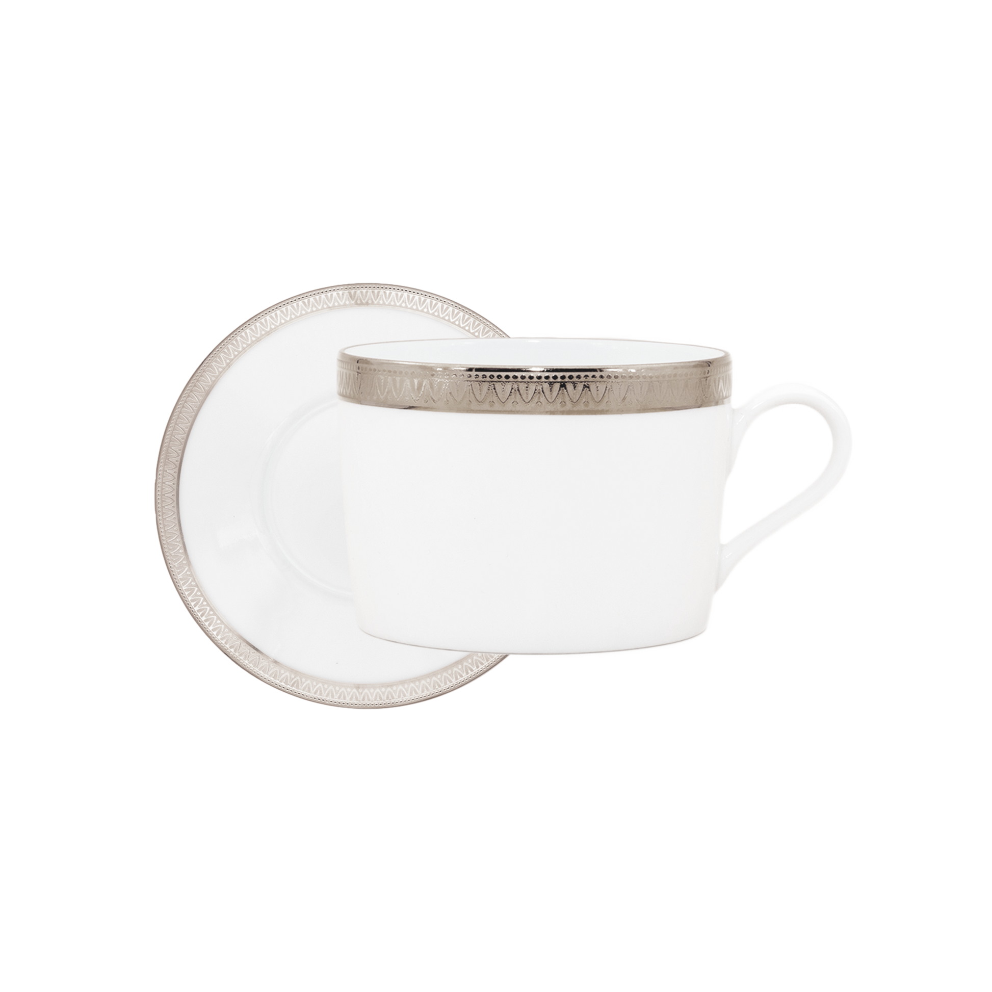Haviland Parlon Malmaison | Breakfast Cup & Saucer: Fine Limoges porcelain with decorative border motif and smooth, glazed finish, perfect for morning tea, coffee, or hot chocolate | Tableware & Serveware / Cups & Mugs | 2Jour Concierge, your luxury lifestyle shop