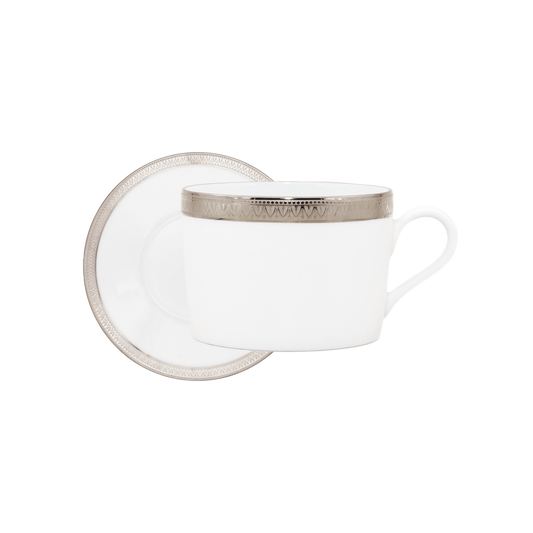 Haviland Parlon Malmaison | Breakfast Cup & Saucer: Fine Limoges porcelain with decorative border motif and smooth, glazed finish, perfect for morning tea, coffee, or hot chocolate | Tableware & Serveware / Cups & Mugs | 2Jour Concierge, your luxury lifestyle shop