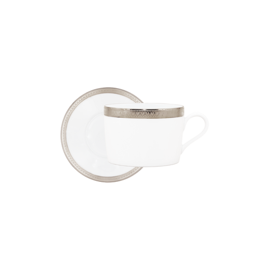 Haviland Parlon Malmaison | Tea Cup & Saucer: Fine Limoges porcelain with decorative border motif and smooth, glazed finish, ideal for elegant tea service | Tableware & Serveware / Cups & Mugs | 2Jour Concierge, your luxury lifestyle shop