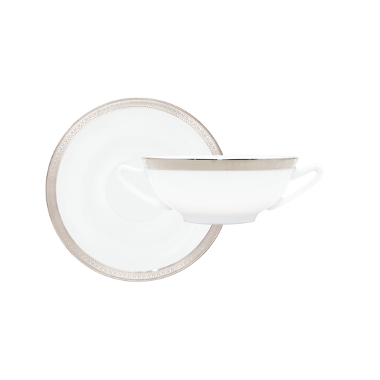 Haviland Parlon Malmaison | Cream Soup Bowl & Saucer: Fine Limoges porcelain with decorative border motif and smooth, glazed finish, ideal for serving consommés or bisques | Tableware & Serveware / Bowls | 2Jour Concierge, your luxury lifestyle shop