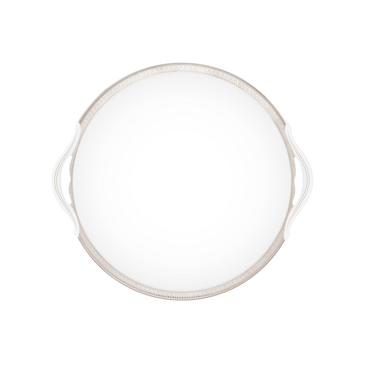 Haviland Parlon Malmaison | Round Cake Dish: Fine Limoges porcelain with decorative border motif and smooth, glazed finish, ideal for serving cakes or pastries in style | Tableware & Serveware / Serving Dishes | 2Jour Concierge, your luxury lifestyle shop