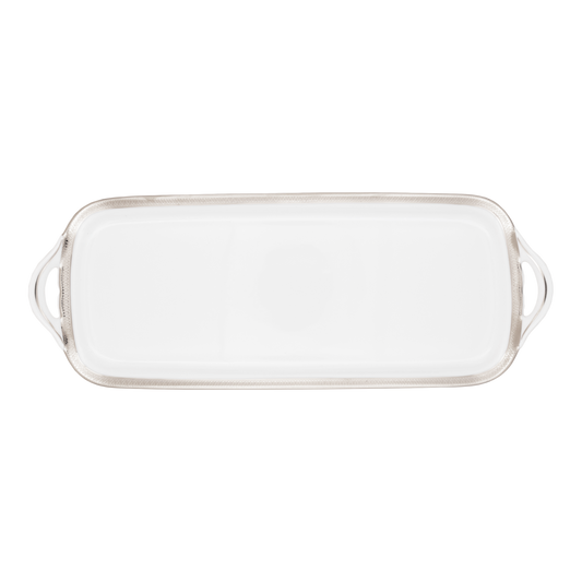 Haviland Parlon Malmaison | Rectangular Cake Dish: Fine Limoges porcelain with decorative border motif and smooth, glazed finish, perfect for serving sliced cakes, pastries, or tea-time treats | Tableware & Serveware / Serving Dishes | 2Jour Concierge, your luxury lifestyle shop