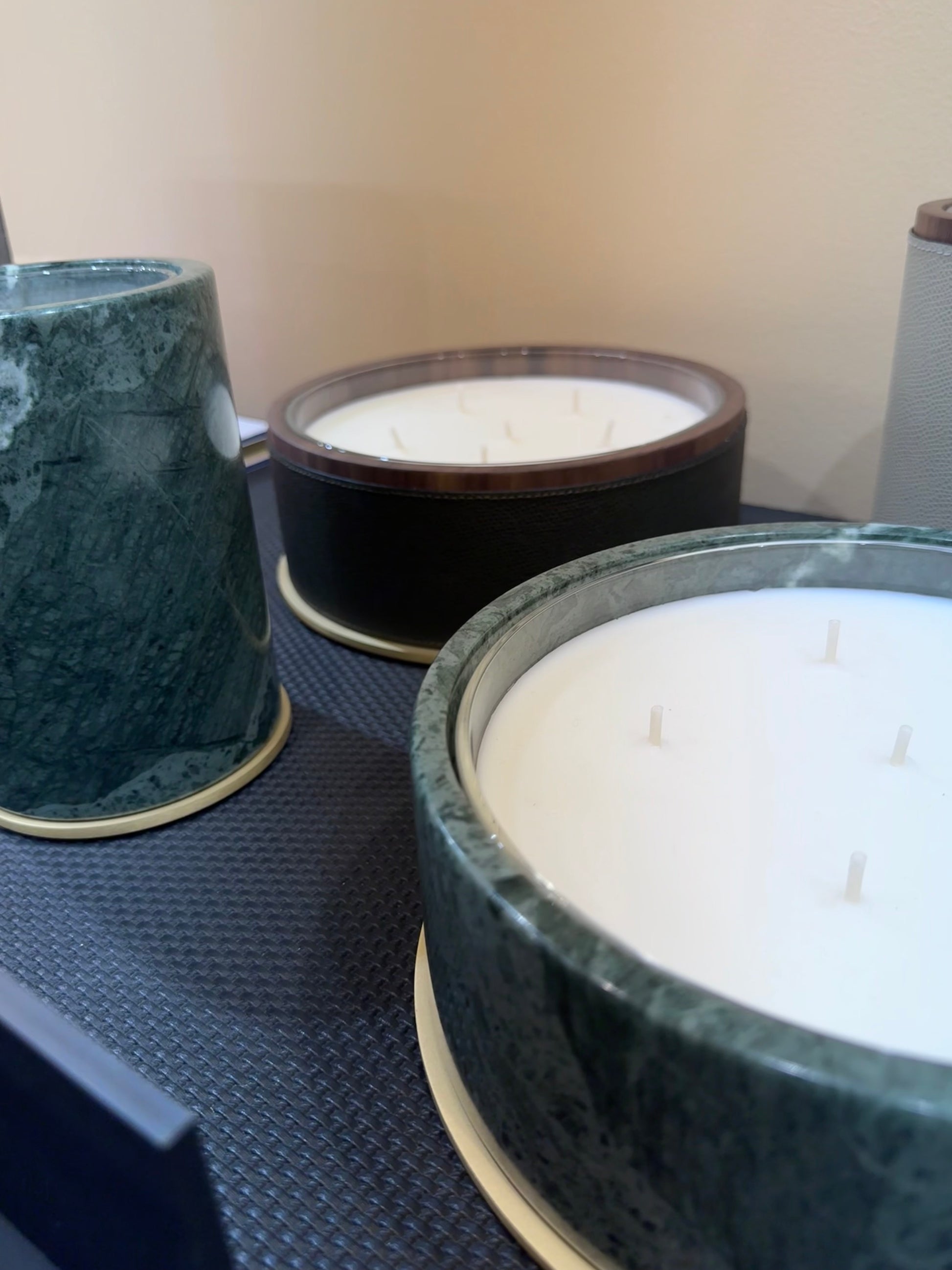 Giobagnara Positano | Candle Holder: Marble with metal base and smooth finish, with removable wax candle insert | Decor / Vases & Candle Holders | 2Jour Concierge, your luxury lifestyle shop | luxury interiors, hospitality décor, elegant living, designer home accessories, boutique hotels, refined lifestyle, yacht décor