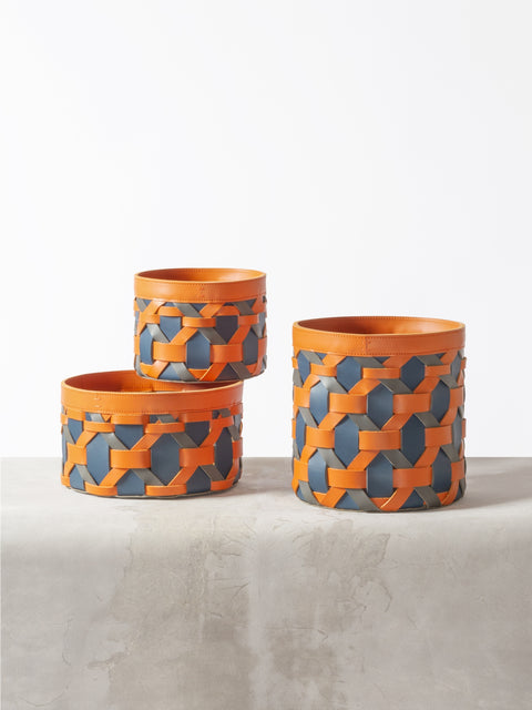 Rabitti 1969 Palù Round Multicolor Saddle Leather Storage Basket | Elegant and Functional Storage Solution | Crafted with High-Quality Saddle Leather | Handles for Convenient Use | Explore a Range of Luxury Home Accessories at 2Jour Concierge, #1 luxury high-end gift & lifestyle shop