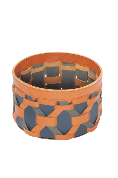 Palù Aufbewahrungskorb aus mehrfarbigem Sattelleder, rund