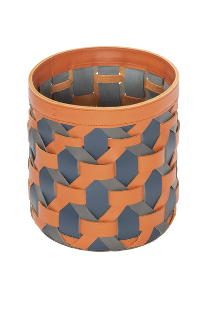 Palù Aufbewahrungskorb aus mehrfarbigem Sattelleder, rund