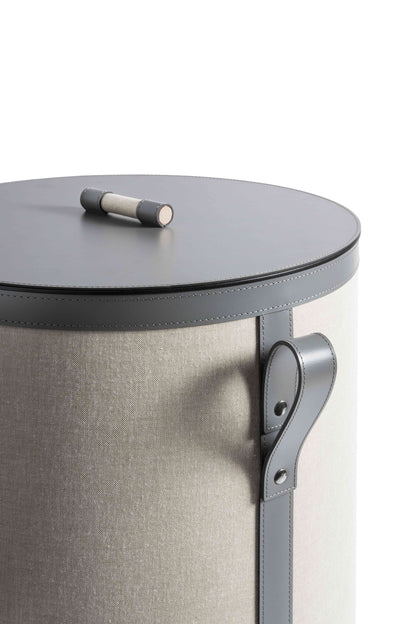 Panier Penelope en cuir régénéré, rond, extérieur en coton écru