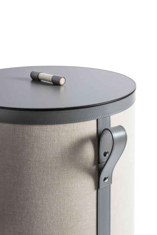 Panier Penelope en cuir régénéré, rond, extérieur en coton écru