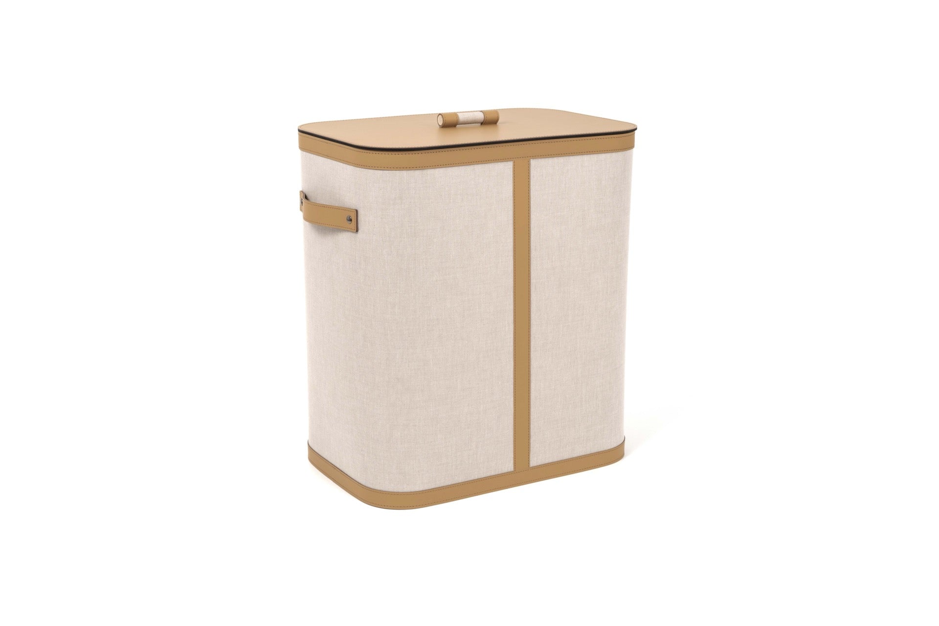 Pinetti Penelope | Recycled Leather & Cotton Baskets: Regenerated leather with ecru cotton exterior, available in multiple shapes and sizes with or without lids | Storage & Home Accessories / Baskets | 2Jour Concierge, your luxury lifestyle shop | luxury interiors, refined living, sustainable décor, boutique hotels, home organization, eco-luxury design, yacht décor, office décor, hospitality décor