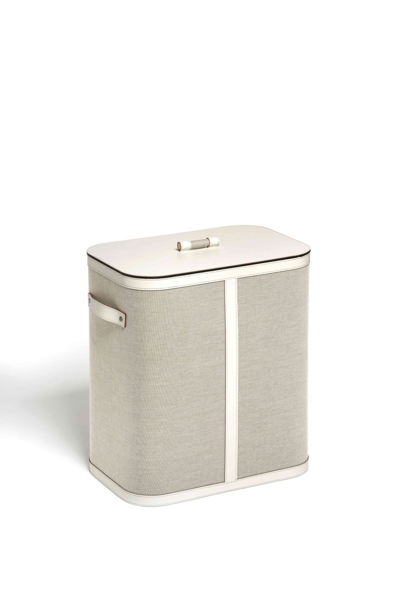 Pinetti Penelope | Recycled Leather & Cotton Baskets: Regenerated leather with ecru cotton exterior, available in multiple shapes and sizes with or without lids | Storage & Home Accessories / Baskets | 2Jour Concierge, your luxury lifestyle shop | luxury interiors, refined living, sustainable décor, boutique hotels, home organization, eco-luxury design, yacht décor, office décor, hospitality décor