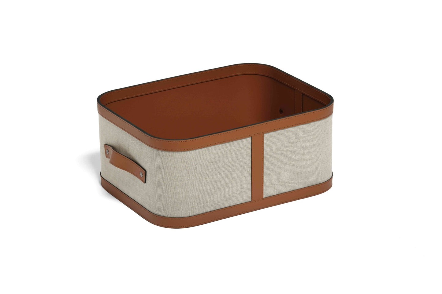 Pinetti Penelope | Recycled Leather & Cotton Baskets: Regenerated leather with ecru cotton exterior, available in multiple shapes and sizes with or without lids | Storage & Home Accessories / Baskets | 2Jour Concierge, your luxury lifestyle shop | luxury interiors, refined living, sustainable décor, boutique hotels, home organization, eco-luxury design, yacht décor, office décor, hospitality décor