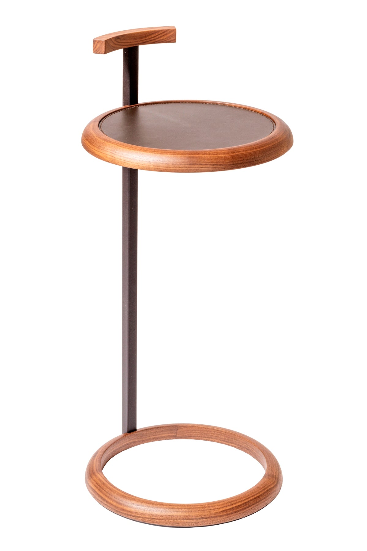 Rabitti 1969 Toiles De Noyer Side Table | A harmonious fusion of walnut wood, burnished bronze stem, and saddle leather insert for a sleek minimalist profile | Elegant and grounded design | Furniture | 2Jour Concierge, your luxury lifestyle shop