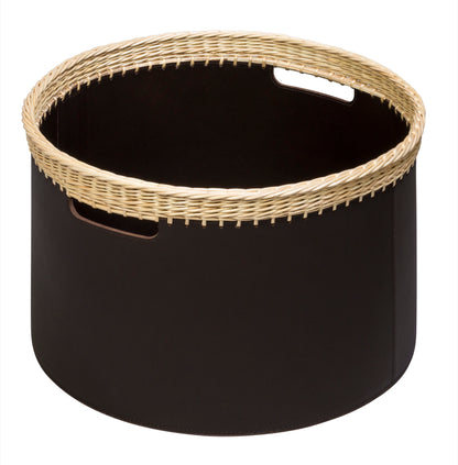 Como Leather and Wicker Basket, Round with Handles