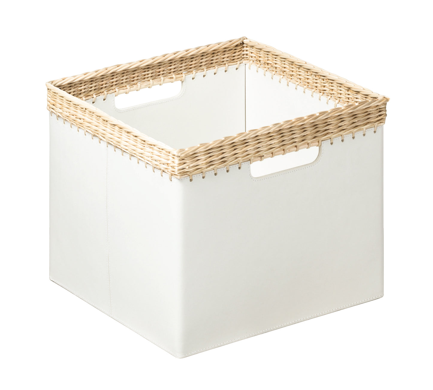Como Leather and Wicker Basket, Square with Handles
