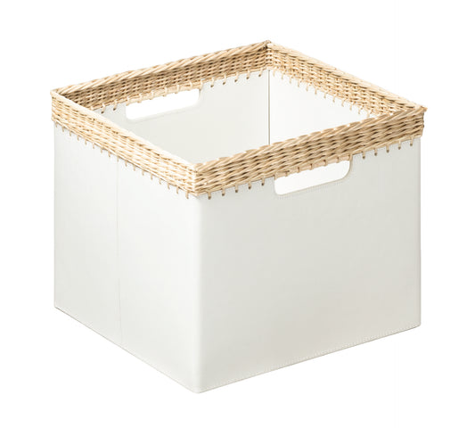 Como Leather and Wicker Basket, Square with Handles