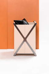 Edinburgh Saddle Leather Dark-Stained Metal Storage Basket