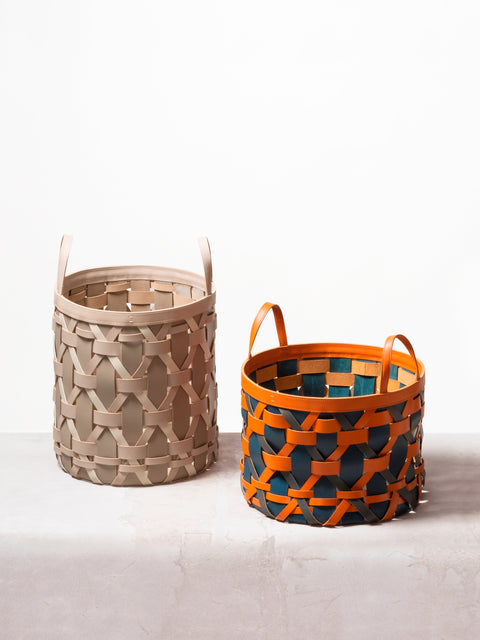 Rabitti 1969 Palù Round Multicolor Saddle Leather Storage Basket | Elegant and Functional Storage Solution | Crafted with High-Quality Saddle Leather | Handles for Convenient Use | Explore a Range of Luxury Home Accessories at 2Jour Concierge, #1 luxury high-end gift & lifestyle shop