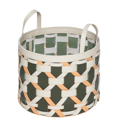 Palù Aufbewahrungskorb aus mehrfarbigem Sattelleder, rund mit Griffen