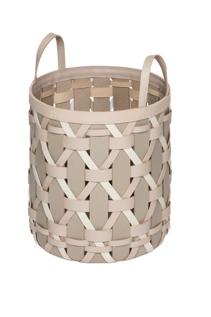 Palù Aufbewahrungskorb aus mehrfarbigem Sattelleder, rund mit Griffen