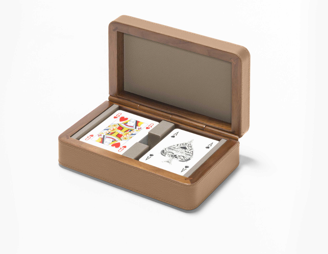 x Poltrona Frau Leather-Covered Walnut Playing Cards Box