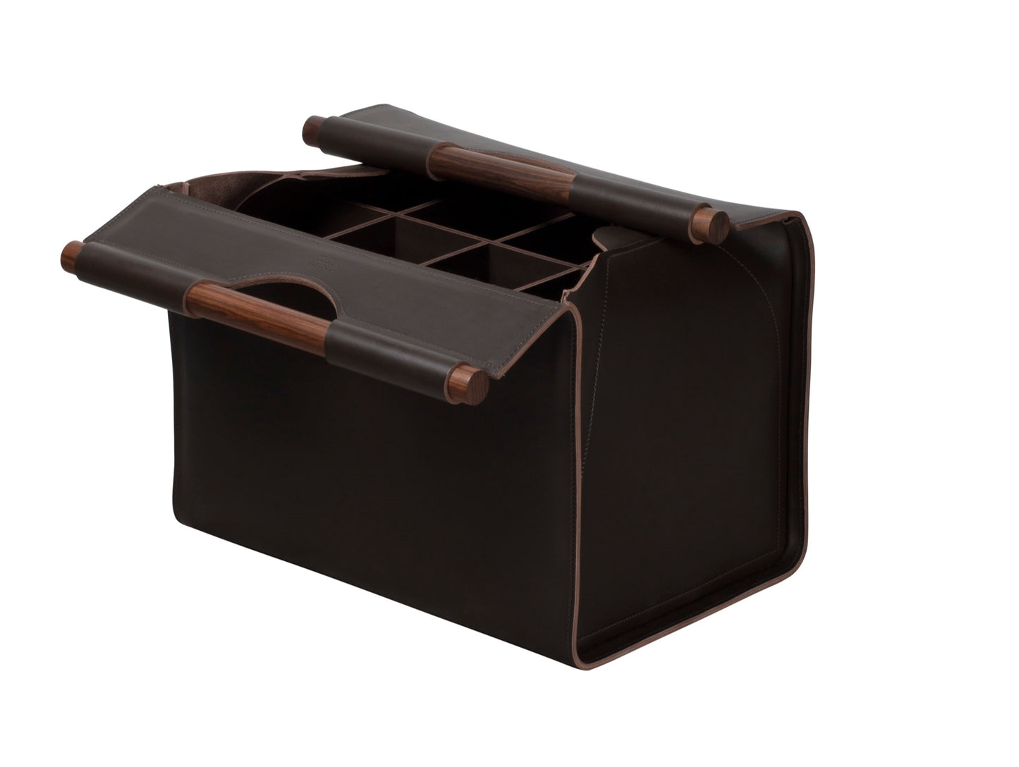 Riviere Jota | Rectangular Basket: Saddle leather with polished handles, offered in two versions — open interior or divided compartments — designed for elegant organisation and display | Storage / Storage Baskets & Boxes | 2Jour Concierge, your luxury lifestyle shop | luxury interiors, hospitality décor, elegant living, designer home accessories, boutique hotels, refined lifestyle, yacht décor, executive interiors