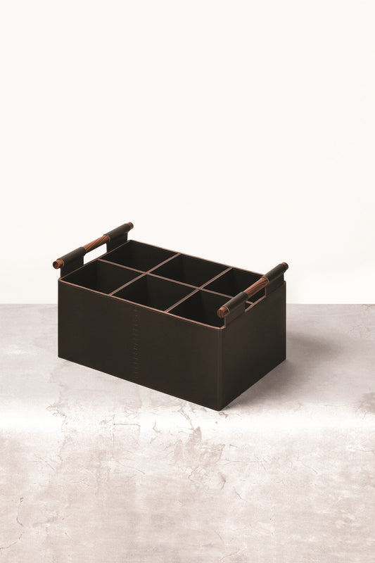 Rabitti 1969 Beta With Dividers Saddle Leather Storage Basket | Elegant and Functional Storage Solution | Crafted with High-Quality Saddle Leather | Solid Palisander Handles | Six Dividers Inside for Enhanced Organization | Explore a Range of Luxury Home Accessories at 2Jour Concierge, #1 luxury high-end gift & lifestyle shop