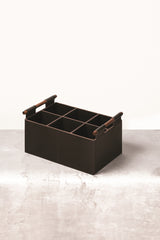 Beta Leather Storage Basket with Solid Palisander Handles and Six Dividers