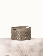 Verona Round Woven Saddle Leather Storage Basket with Handles