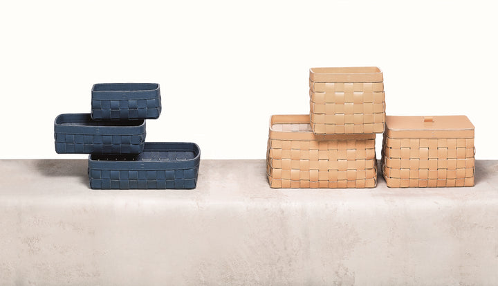 Rabitti 1969 Mondina Rectangular Woven Saddle Leather Storage Basket | Elegant and Functional Storage Solution | Crafted with High-Quality Saddle Leather | Explore a Range of Luxury Home Accessories at 2Jour Concierge, #1 luxury high-end gift & lifestyle shop