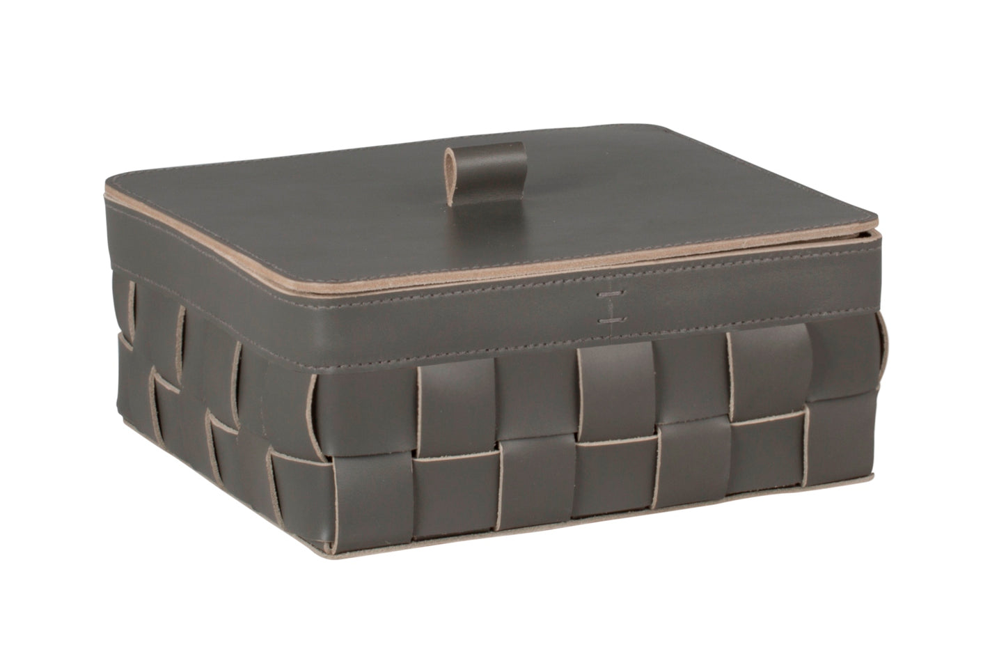 Mondina Square Woven Saddle Leather Storage Basket (low)