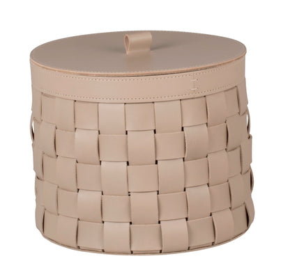 Rabitti 1969 Mondina Round Woven Saddle Leather Storage Basket (Tall) | Elegant and Functional Storage Solution | Crafted with High-Quality Saddle Leather | Explore a Range of Luxury Home Accessories at 2Jour Concierge, #1 luxury high-end gift & lifestyle shop