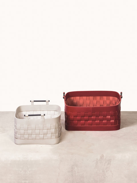 Rabitti 1969 Ravenna Square Braided Leather Storage Basket | Elegant and Functional Storage Solution | Crafted with High-Quality Leather | Brushed Bronze Handles for a Touch of Luxury | Explore a Range of Luxury Home Accessories at 2Jour Concierge, #1 luxury high-end gift & lifestyle shop