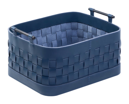 Ravenna Braided Saddle Leather Storage Basket, Rectangular with Brushed Bronze Handles